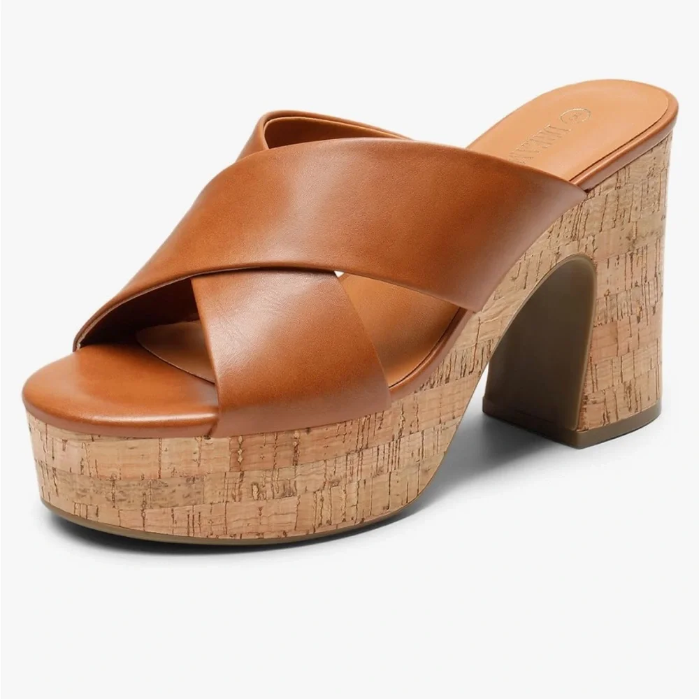 Dream Pairs Brown Open Toe Platform Sandals Size 7 Excellent Used Condition - Picture 4 of 5